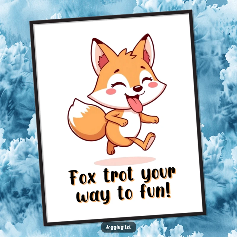 Funny Free Printable Wall Art of a cheerful fox character jogging with its tongue playfully sticking out, adding zest.