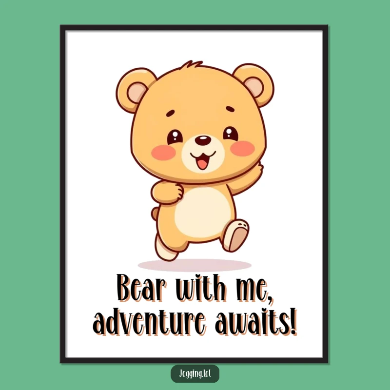 Free Printable Bear Art: Adorable Bouncing Cub Character Printable Wall Art