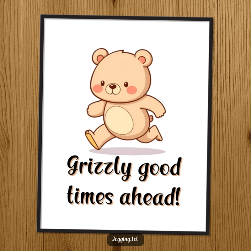 Funny Free Printable wall art: A diligent bear runs with a steady, happy gait, creating cheerful decor.