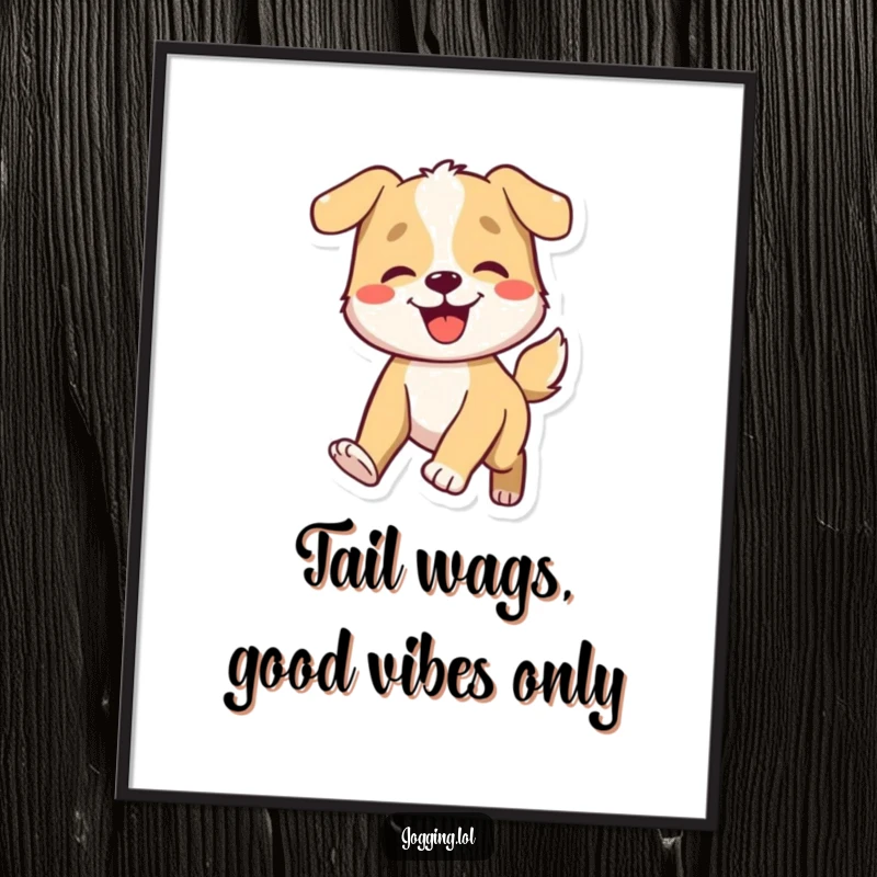 Funny Free Printable Wall Art: A smiling dog wags its tail energetically, radiating happiness and playful vibes.