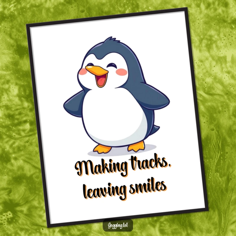 Funny Free Printable Wall Art: A delighted penguin slides with a huge grin, bringing icy humor to any room.