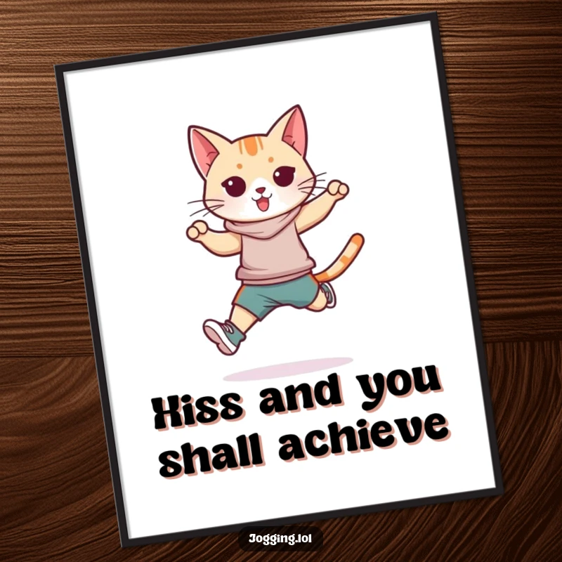 Funny Free Printable Wall Art: Sleek cat in athletic gear captured mid-jump, bringing athletic grace to your decor.