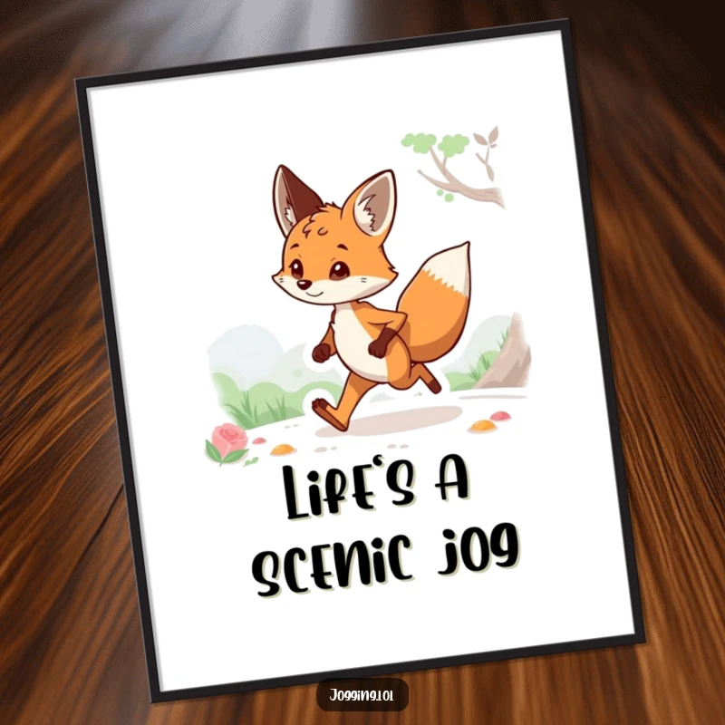 Funny Free Printable Wall Art: A curious fox caught mid-jog, gazing into the distance with a whimsical expression.