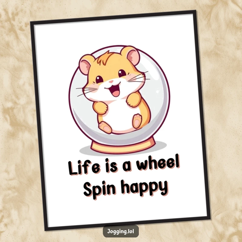 Funny Free Printable Wall Art capturing a hamster's pure delight while rolling in its ball, perfect for a playful atmosphere.