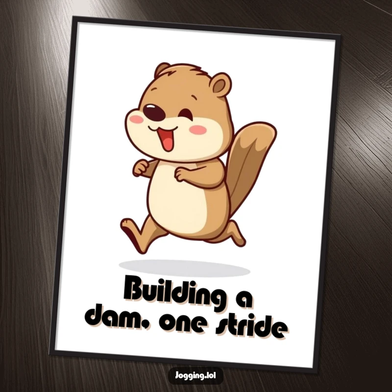 Funny Free Printable Wall Art of a busy beaver runner in motion, adding character to any home.