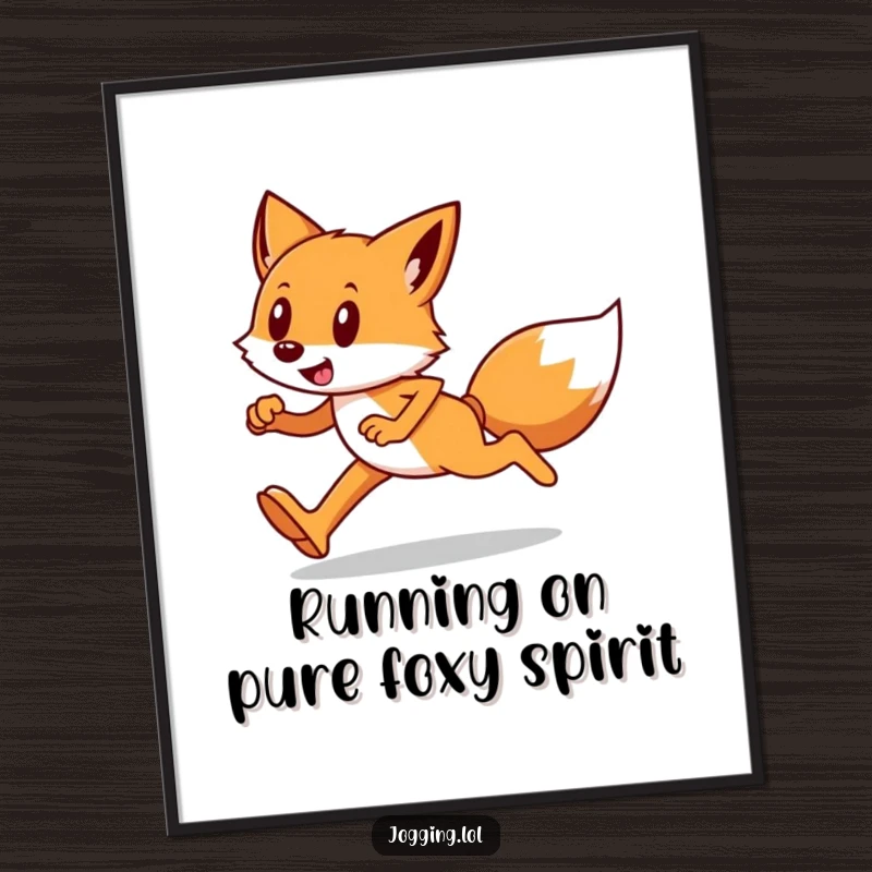 Funny Free Printable Wall Art of a happy fox runner with impressive strides, adding humor to any room.
