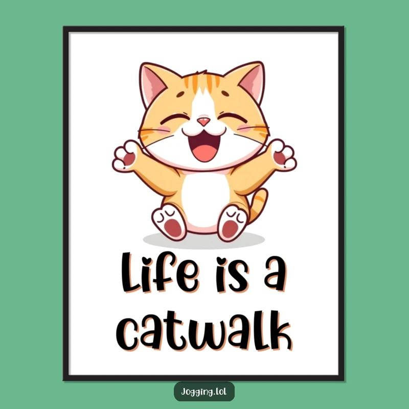 Funny Free Printable Wall Art: Joyful Cat Dancing, Humorous Downloadable Home Decor