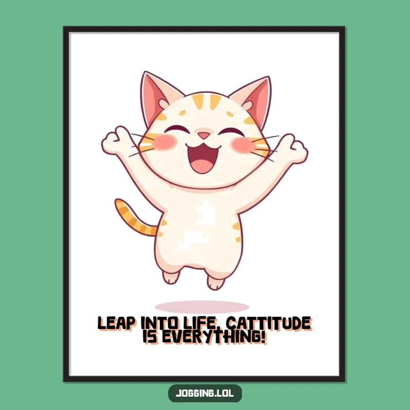 Free Printable Cat Art: Whimsical Leaping Cat Character Printable Wall Art for Cat Lovers