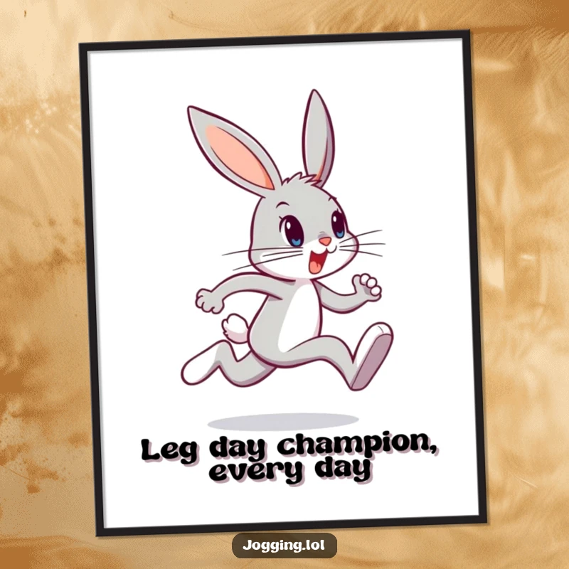 Funny Free Printable Wall Art: A determined bunny character sprinting with incredible speed and energy.