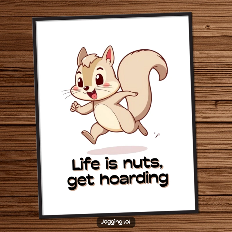 Funny Free Printable Wall Art: Playful squirrel character bounding with exertion, captured in a dynamic leap.