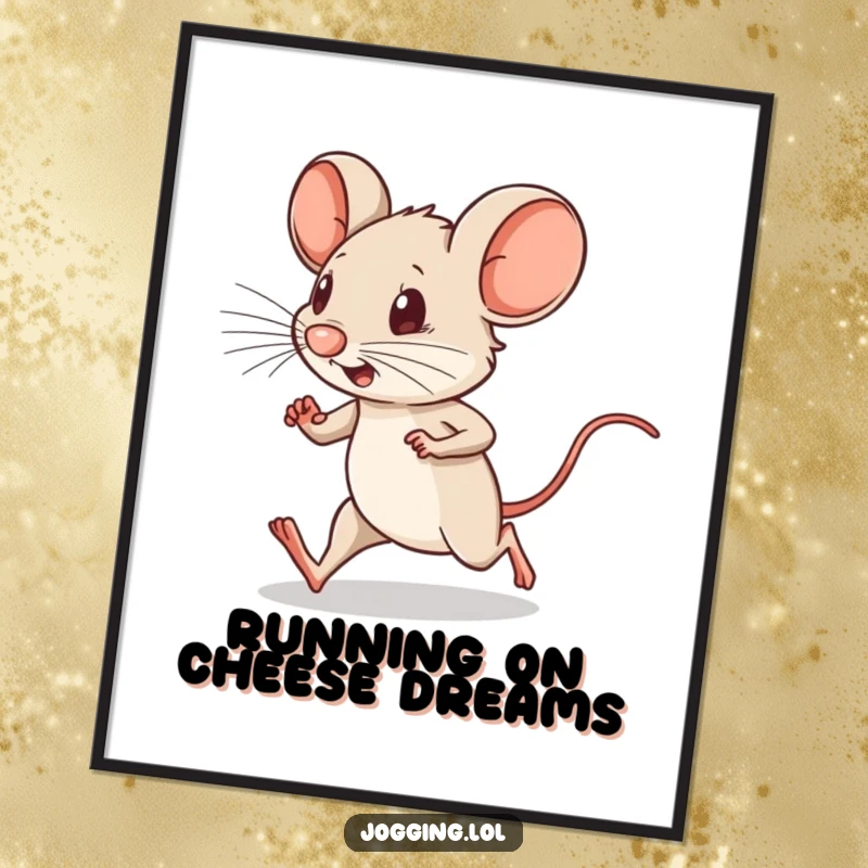 Funny Free Printable Wall Art of a determined little mouse character running with tiny legs pumping at full speed.