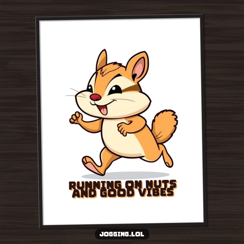 Funny Free Printable Wall Art depicting a smiling chipmunk in a determined jogging pose, radiating energy and humor.