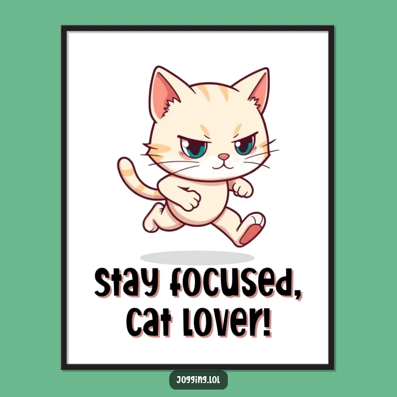 Funny Free Printable Wall Art: Determined Cat Jog! Humorous Downloadable Decor for Focused Spaces.