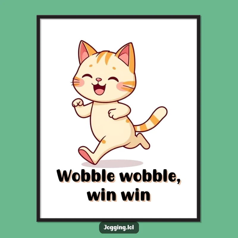 Free Printable Wall Art: Wobbly Cat Jogging - Funny Downloadable Decor Gift!