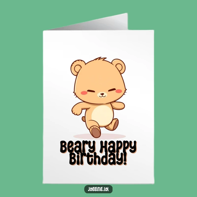 Free Printable Birthday Card: Jogging Bear Cub, Funny Downloadable Gift for Big Day
