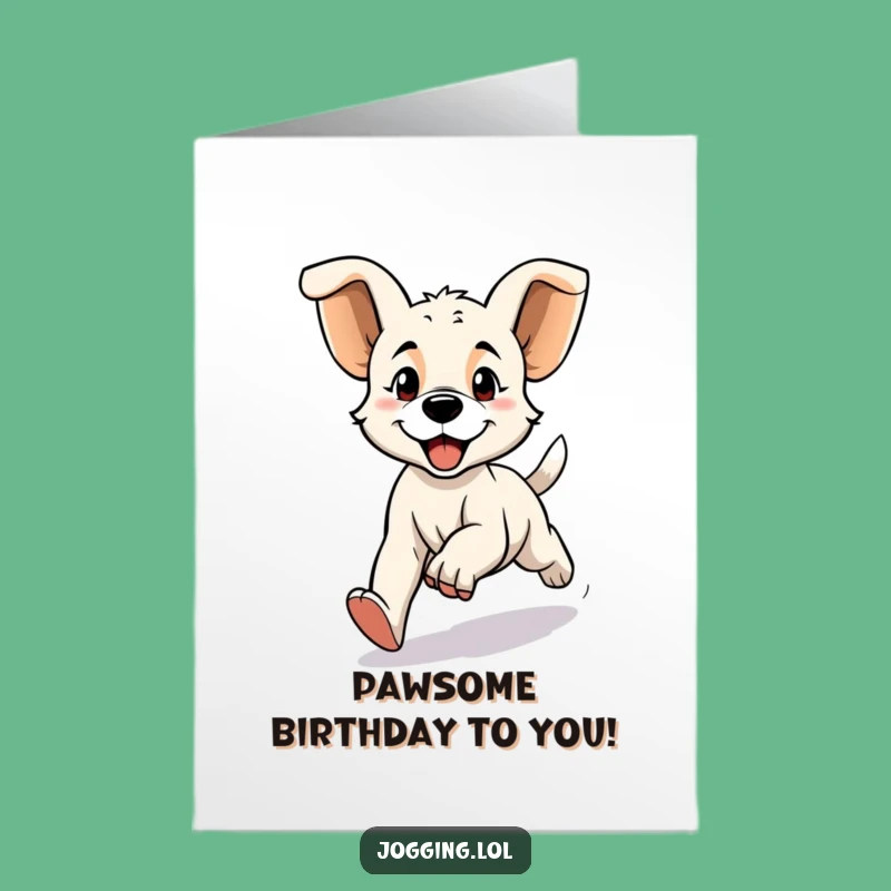 Free Printable Birthday Card: Energetic Puppy Jogging - Funny Downloadable Gift!