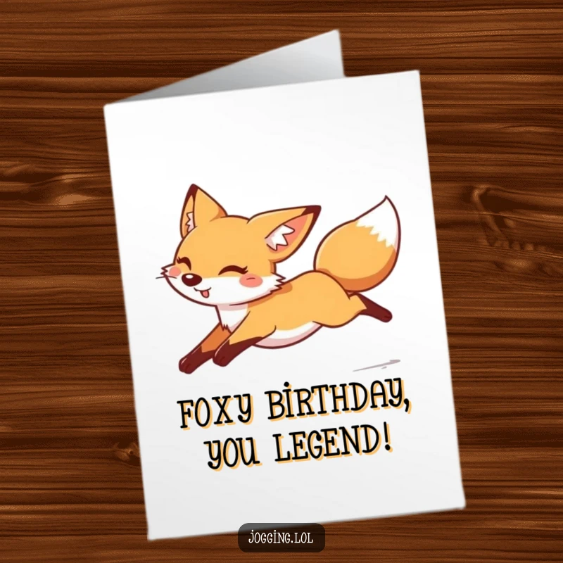 Funny Free Printable Birthday Card: A cheerful fox leaping with legs tucked, celebrating your birthday with speed.