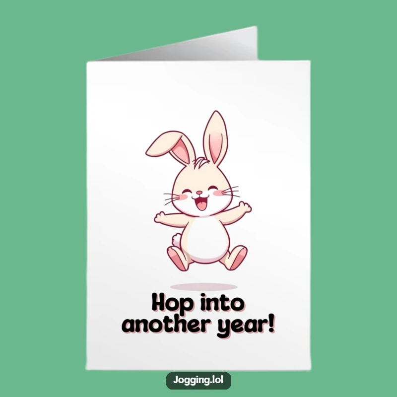 Free Printable Birthday Card: Funny Jogging Rabbit Ears Flopping Downloadable Gift