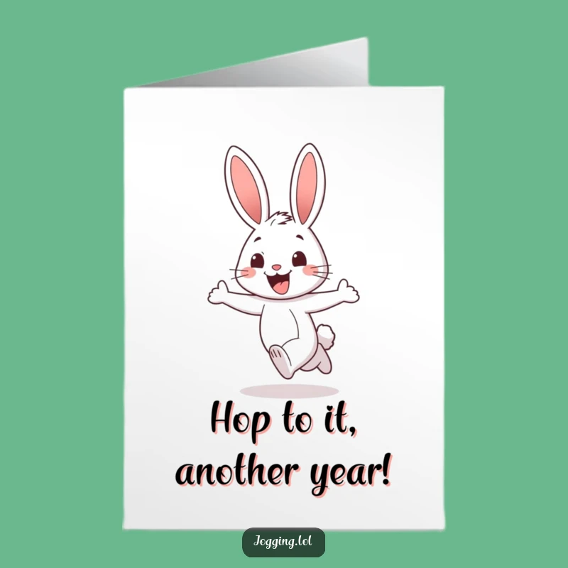 Free Printable Rabbit Birthday Card: Grinning Rabbit Jogging Printable Greeting Card for Joyful Wishes