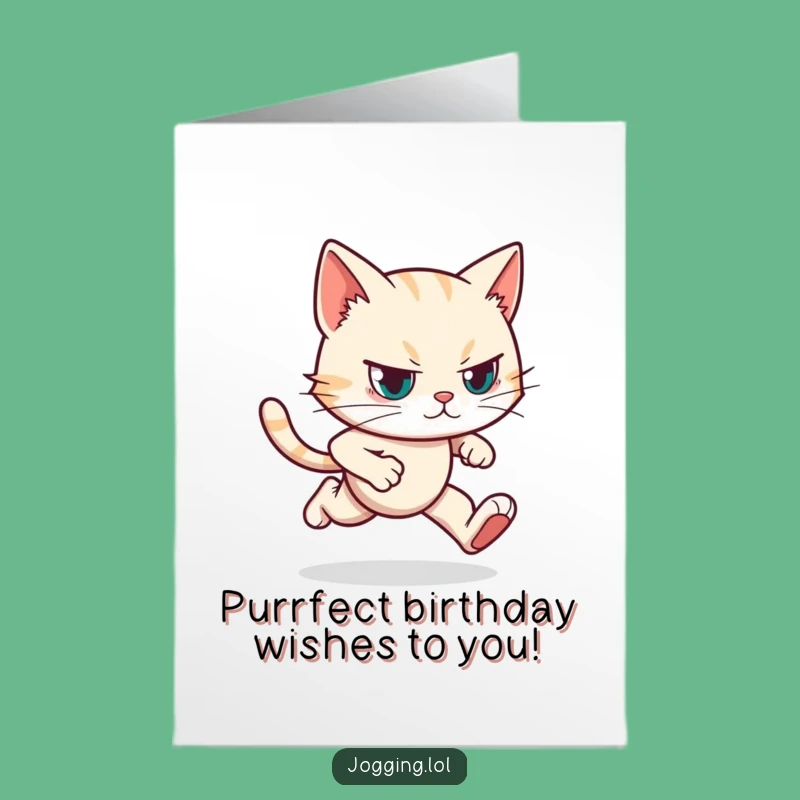 Free Printable Birthday Card: Determined Cat! A Funny Downloadable Gift for Focused Celebrations.