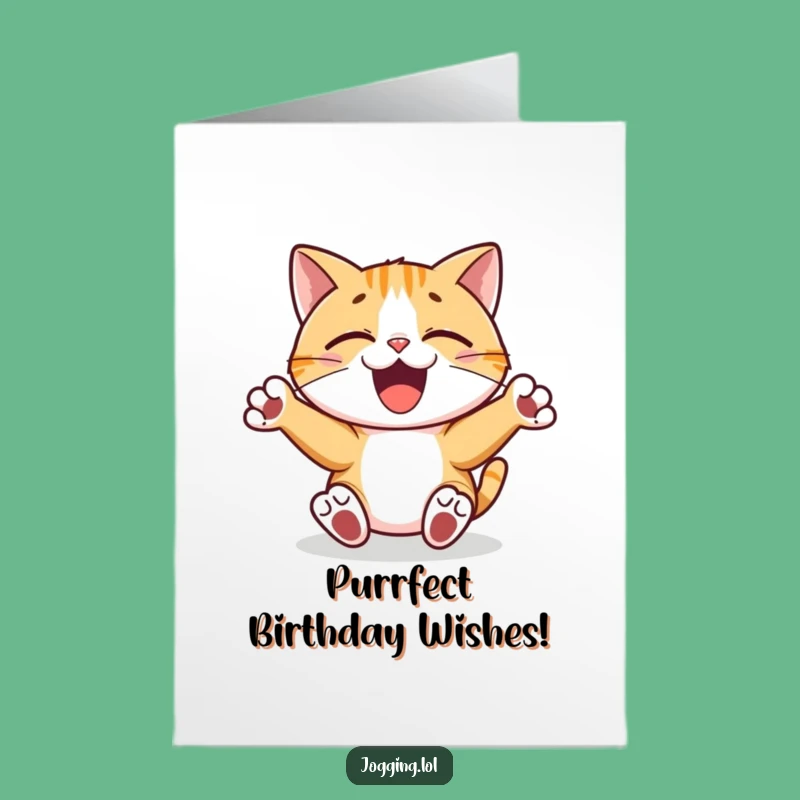 Free Printable Birthday Card: Joyful Cat Dancing, Funny Downloadable Celebration Gift