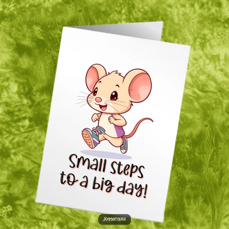 Funny Free Printable Mouse Birthday Card featuring a little mouse wearing tiny sneakers, ready to run.