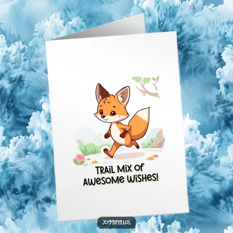 Funny Free Printable Birthday Card: Curious fox mid-jog, looking around playfully, perfect for a unique DIY greeting.