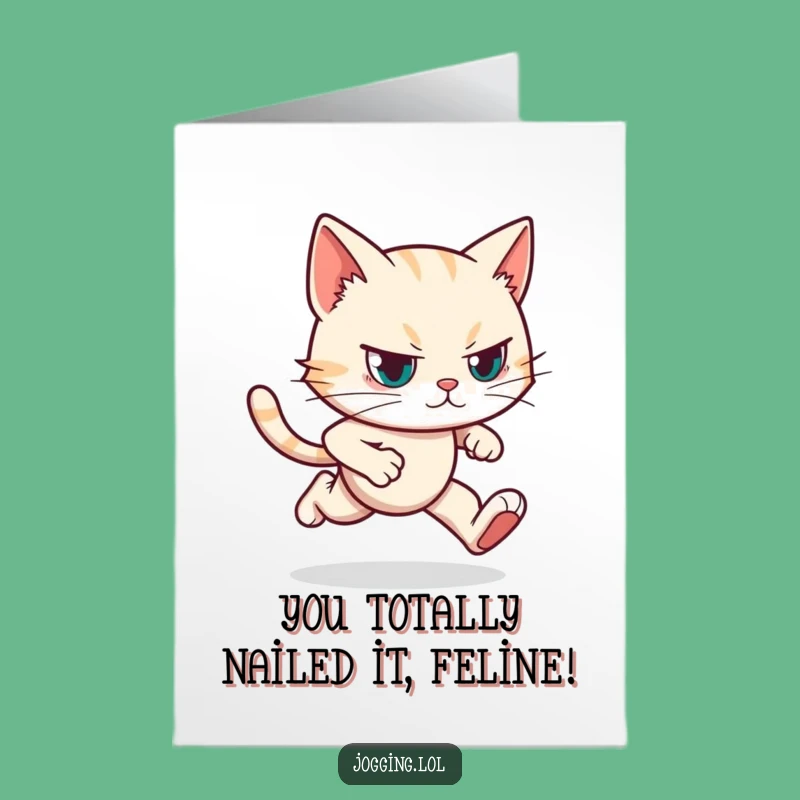 Free Printable Congrats Card: Cat's Goal Achieved! A Funny Downloadable Gift for Success.