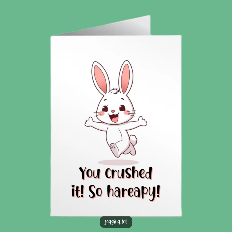Free Printable Congrats Card: Excited Rabbit Jogging Printable Greeting Card for Cheers