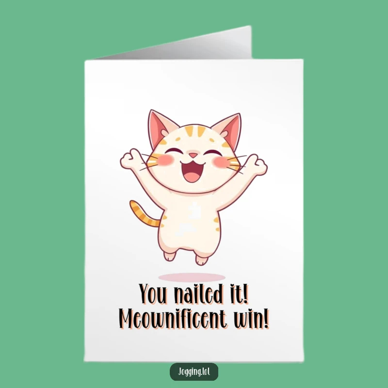 Free Printable Congrats Card: Joyful Cat Leap Printable Greeting Card for Celebrating Success