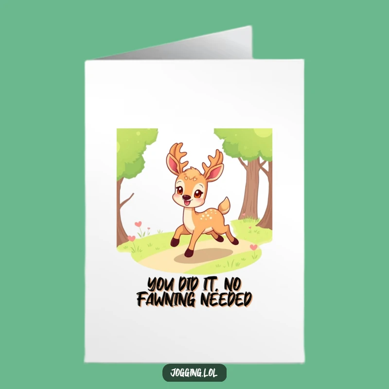 Free Printable Congrats Card: Smiling Deer Bounding Path Funny Downloadable Gift