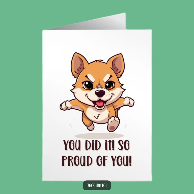 Free Printable Dog Congrats Card: Funny Determined Pup Running Downloadable Greeting
