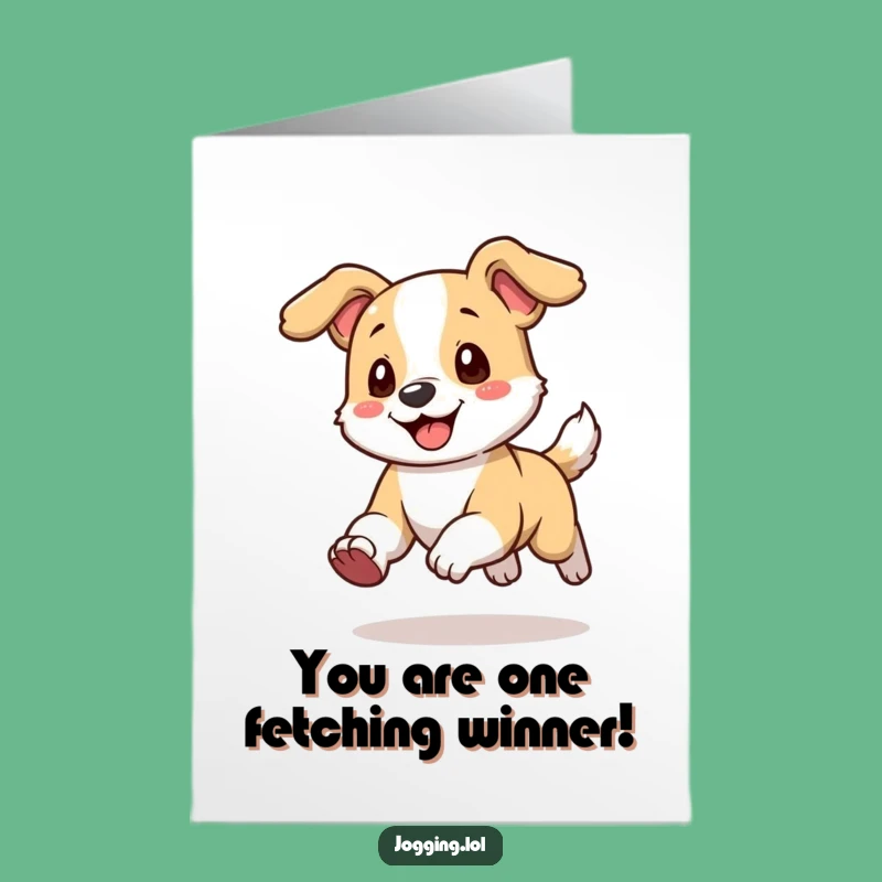 Free Printable Congrats Card: Happy Dog Run! A Funny Downloadable Gift for Celebrating Wins.