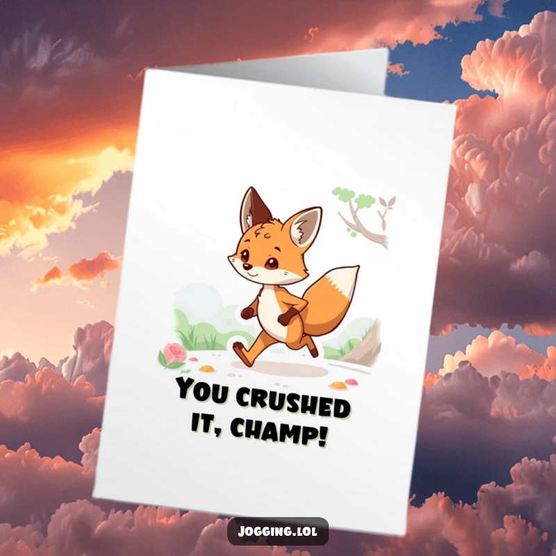 Funny Free Printable Congratulations Card: Curious fox jogging along, pausing to observe, ideal for a witty congratulatory message.