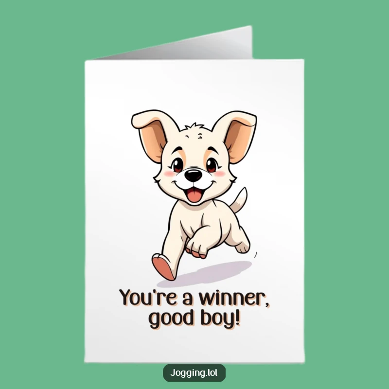 Free Printable Congrats Card: Energetic Puppy Jogging - Downloadable Funny Gift!
