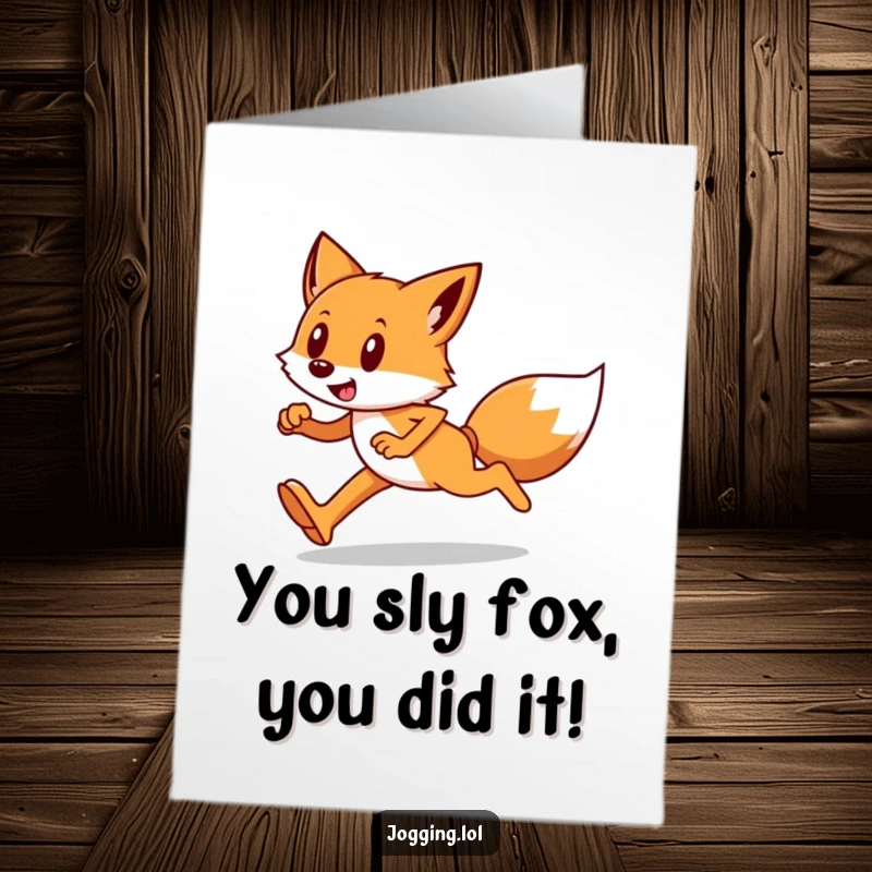 Funny Free Printable Congratulations Card of a triumphant fox runner, a perfect speedy gift.