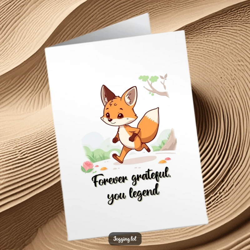 Funny Free Printable Thank You Card: Curious fox pausing its jog to look around, a charming way to say thanks.