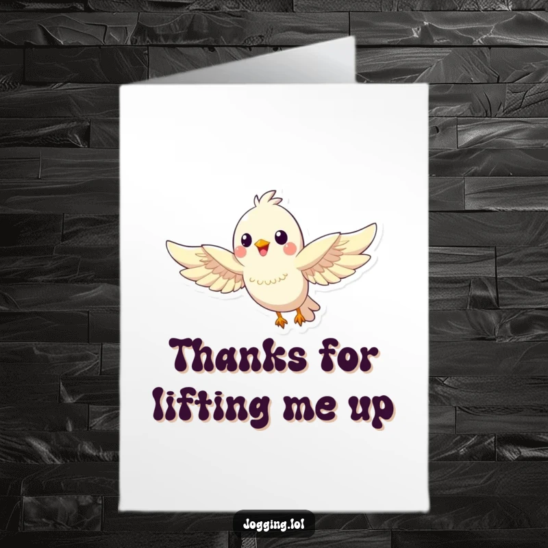 Funny Free Printable Thank You Card with a happy bird soaring elegantly, expressing thanks with a serene and outstretched wing display.