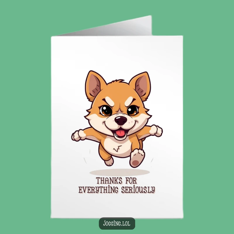 Free Printable Dog Thank You Card: Funny Determined Pup Running Downloadable Greeting