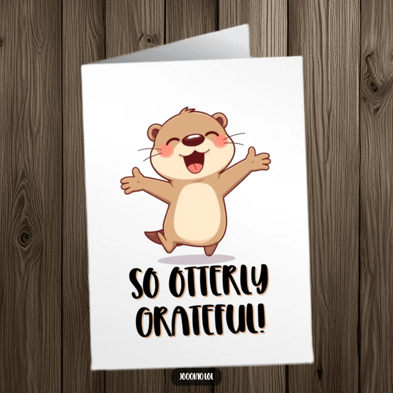 Funny Free Printable Thank You Card: A cheerful otter bounding with open arms, ready for a thank you hug.