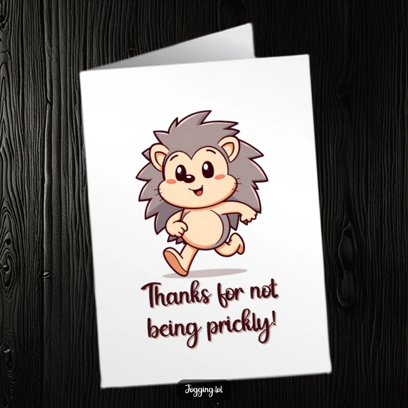 Funny Free Printable Thank You Card: A happy hedgehog running with focus to deliver your thanks.