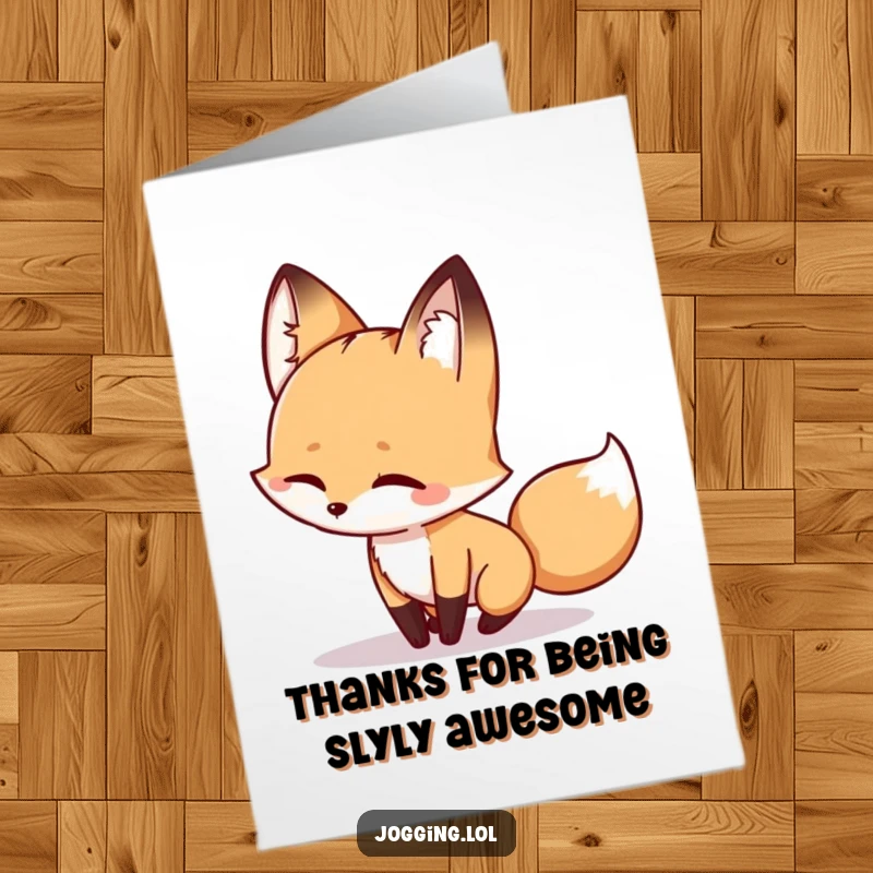 Funny Free Printable Thank You Card: A winking fox playfully chasing its shadow, a charming thank you.