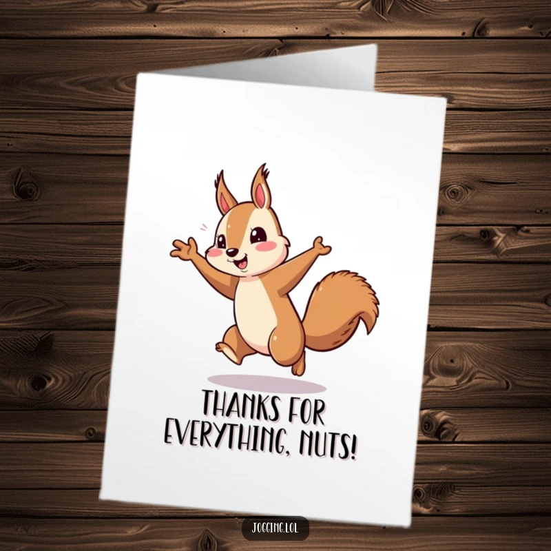 Funny Free Printable Thank You Card: A squirrel energetically pumping its arms as it runs, conveying thanks.