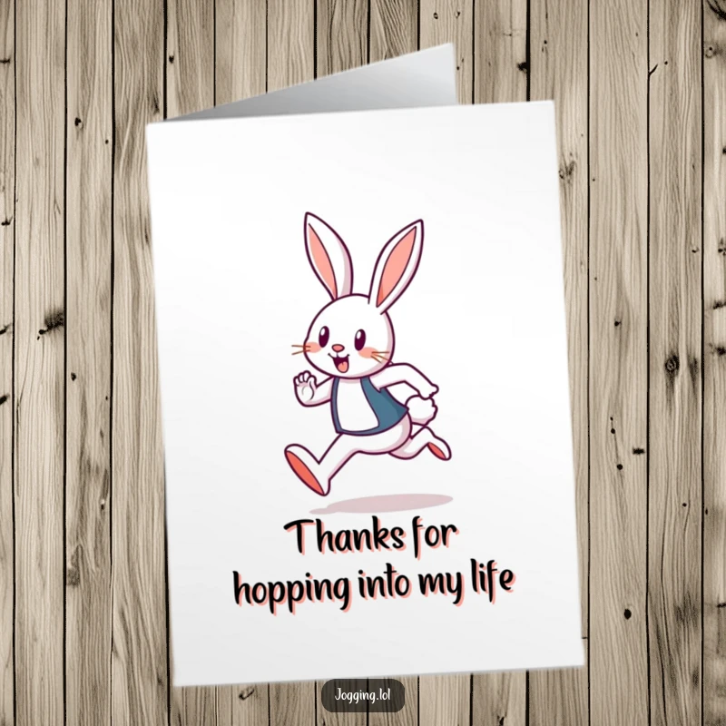 Funny Free Printable Thank You Card with a happy rabbit jogger expressing thanks, a charming DIY gift.