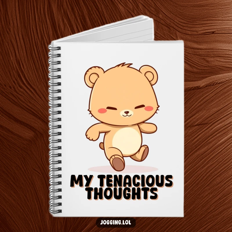 Funny notebook with a determined bear cub character jogging with a grin, perfect for journaling, planning, and tracking goals.