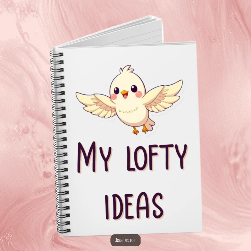 Funny bird notebook showcasing a happy bird character soaring with outstretched wings, ideal for jotting down creative ideas.