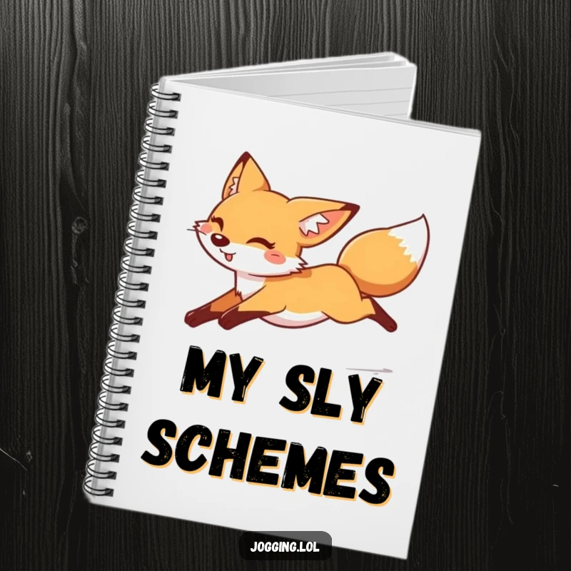 Funny cheerful fox notebook, legs tucked, moving fast, playful writing, journal, unique funny gift