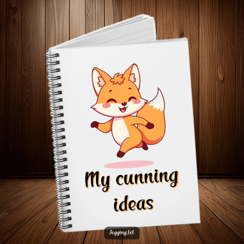 Funny notebook featuring a playful fox character dashing with a joyful bounce, encouraging energetic note-taking and brainstorming.