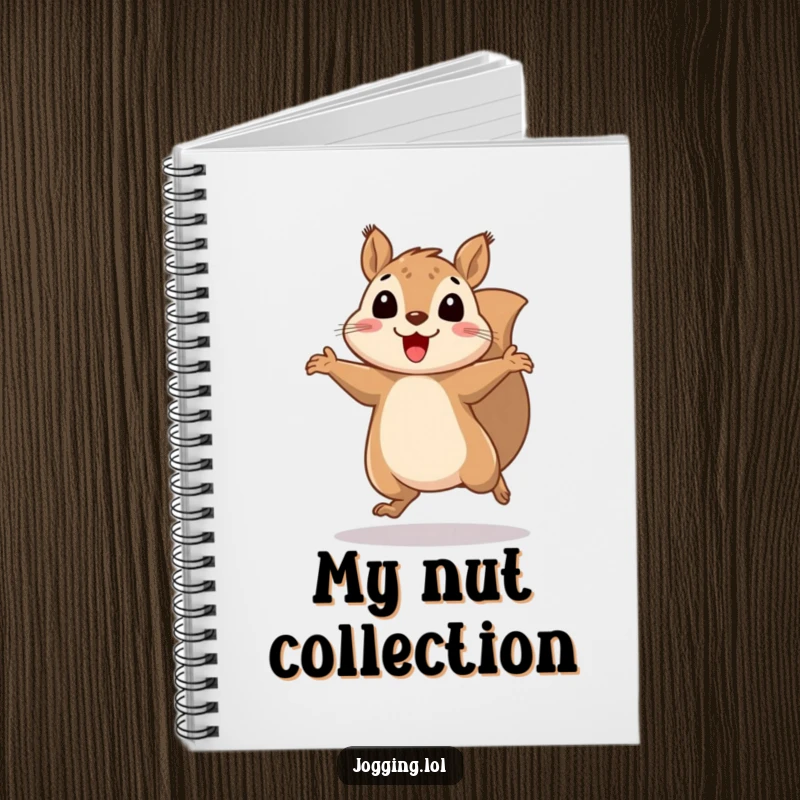 Funny squirrel notebook featuring a cheerful squirrel bouncing rhythmically with blurred legs, perfect for jotting down notes with playful energy.