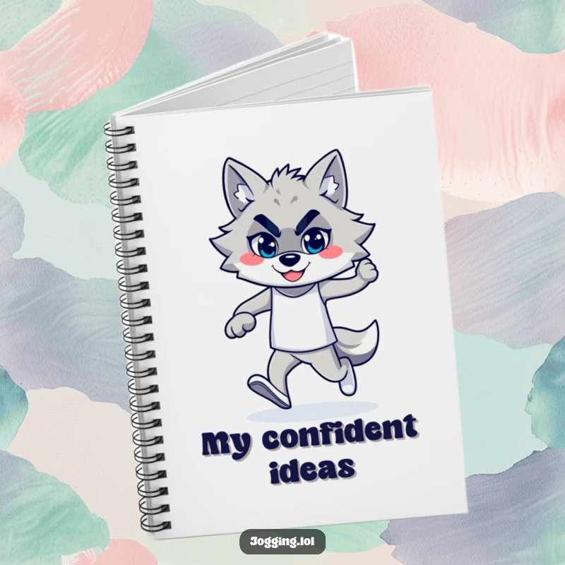 Funny wolf jogger with a confident smile on a notebook cover, inspiring bold ideas and humorous planning for professionals and leaders.